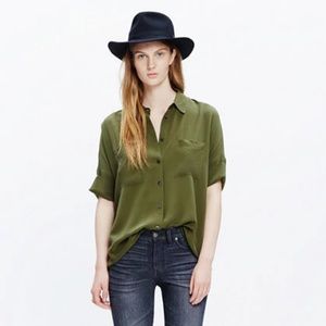 Madewell olive silk courier shirt